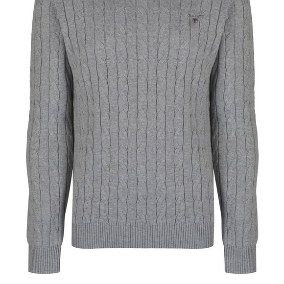 GANT Men’s 2XL Cable Knit Cotton Sweater NWT Grey Melange Crew Neck Jumper - Picture 5 of 5